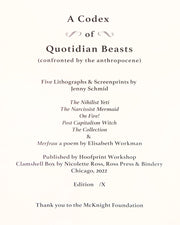 A Codex of Quotidian Beasts in the Anthropocene (Portfolio of 5 Lithographs/Screenprints) by Jenny Schmid - Davidson Galleries