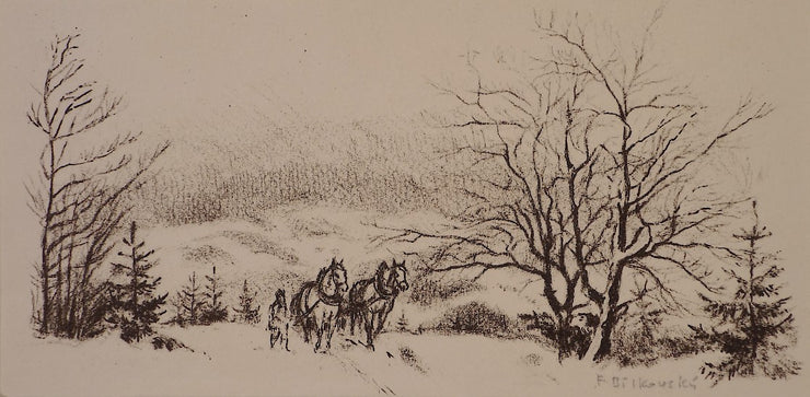 Horses in Winter (Ex Libris) by F. Bilovsky - Davidson Galleries