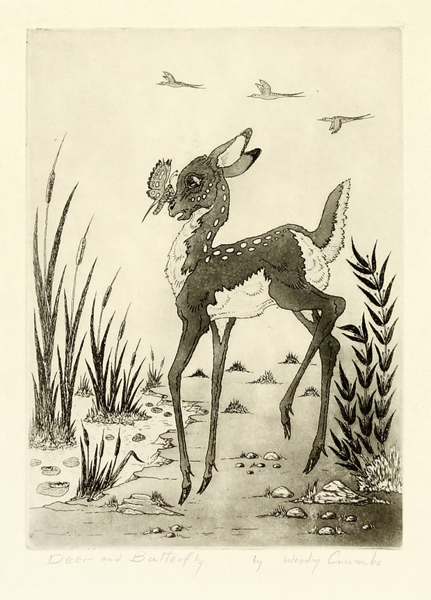Deer and Butterfly by Woody Crumbo - Davidson Galleries
