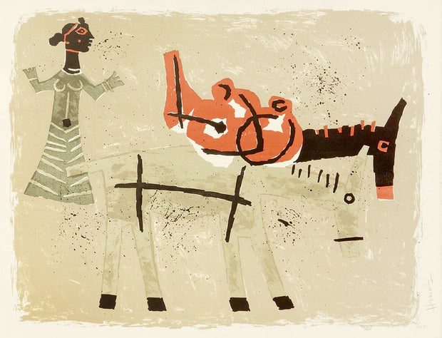 Woman with Two Donkeys by Maqbool Fida Husain - Davidson Galleries