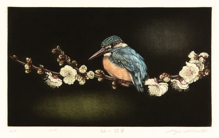 Plum Blossom and Kingfisher  (梅に翡翠) by Koji Ikuta - Davidson Galleries