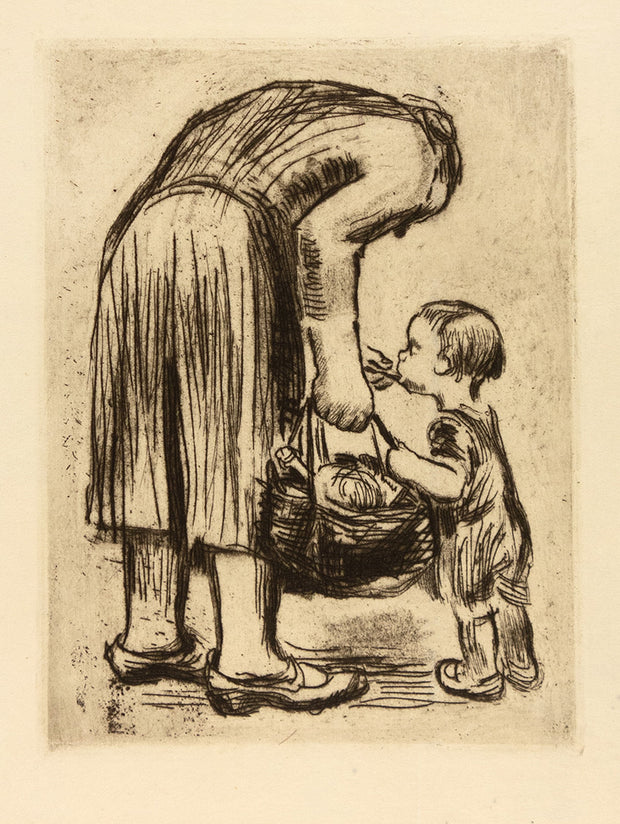 Stehende Mutter, ihr Bublein futternd (Return from Market/Standing Mother Feeding Her Boy) by Käthe Kollwitz - Davidson Galleries