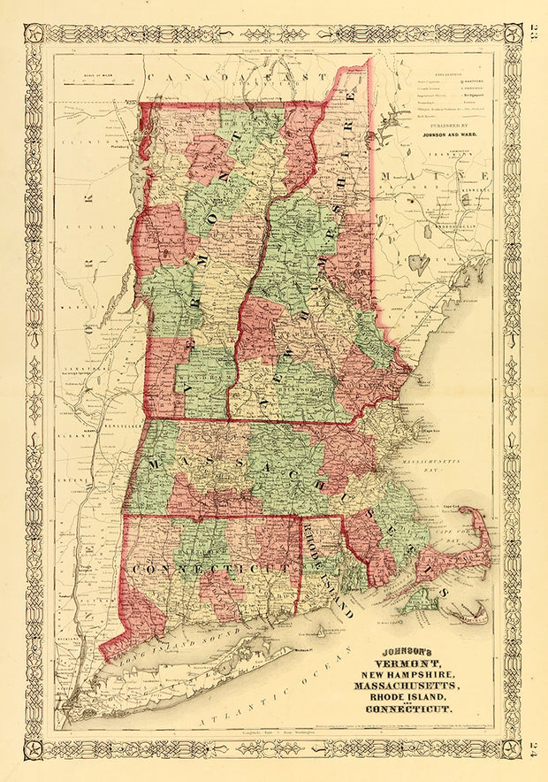 Vermont, New Hampshire, Massachusetts, Rhode Island, and Connecticut by Maps, Views, and Charts - Davidson Galleries