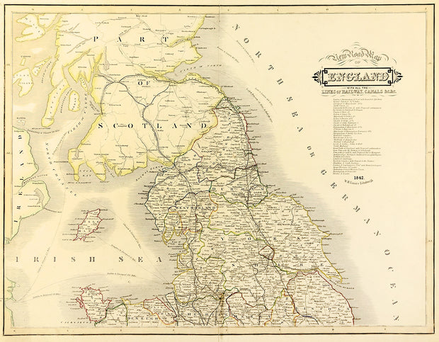 New Road Map of England with All the Line of Railway, Canals, Etc by Maps, Views, and Charts - Davidson Galleries