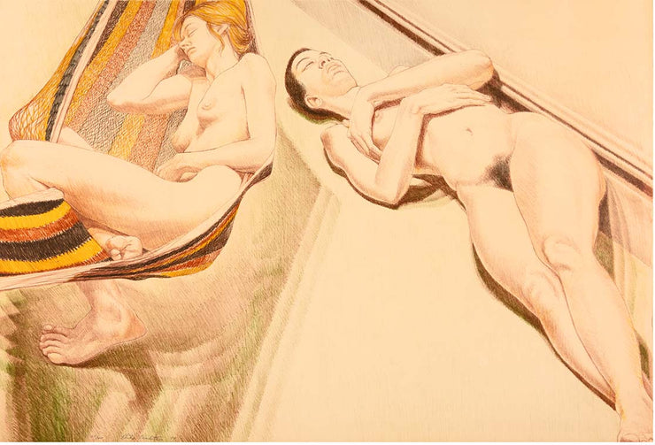Two Nudes with Hammock by Philip Pearlstein - Davidson Galleries