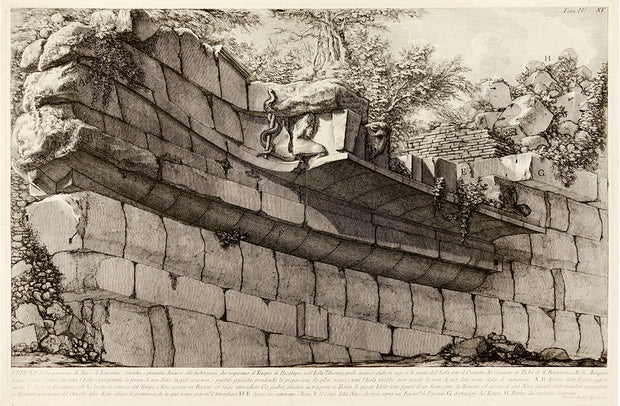 Veduta della porzione di Nave di Traverini costruita...(View of Part of the Ship of Travertine Constructed and Inserted in Front of the Substructures Which Supported the Temple of Aesculapius on the Tiber Island) by Giovanni Battista Piranesi - Davidson Galleries