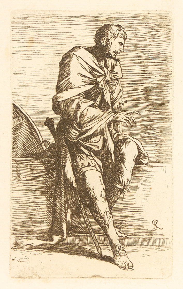 A Warrior Sitting on a Low Wall by Salvator Rosa - Davidson Galleries