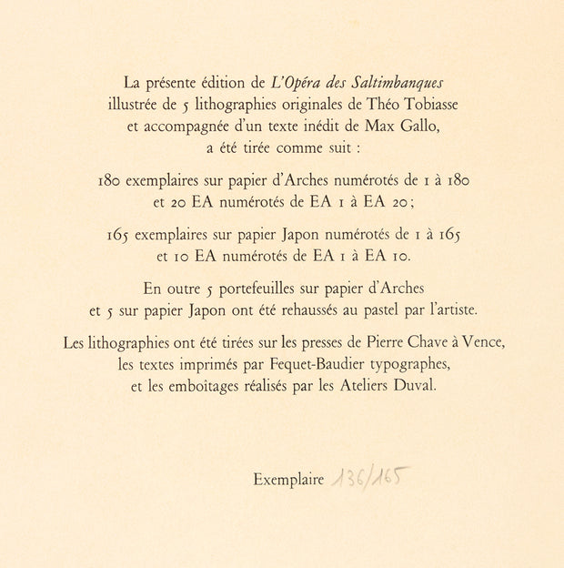L'Opéra des Saltimbanques (Portfolio of 5 original fine prints) by Théodore Tobiasse - Davidson Galleries