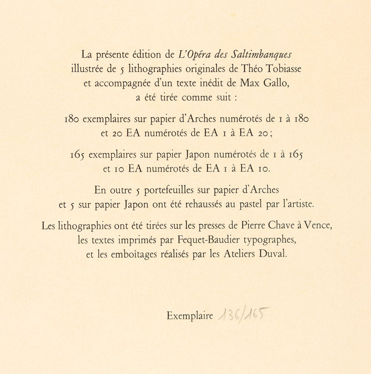 L'Opéra des Saltimbanques (Portfolio of 5 original fine prints) by Théodore Tobiasse - Davidson Galleries