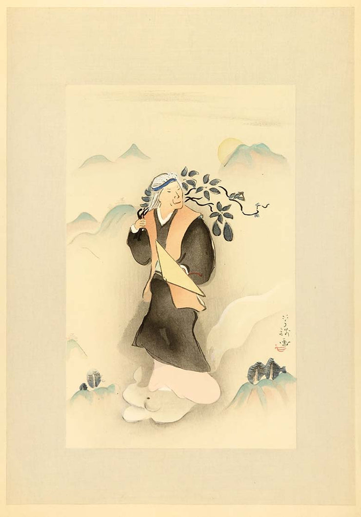 Old Woman Carrying Branches by Ogawa Usen - Davidson Galleries