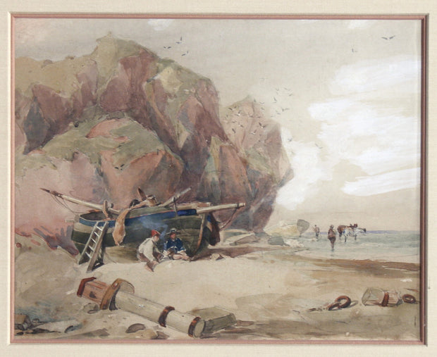 Resting by a Boat on the Beach by David Cox - Davidson Galleries