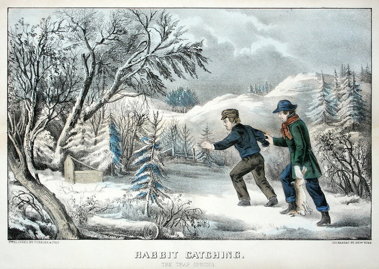 Rabbit Catching, Trap Sprung by Currier & Ives - Davidson Galleries