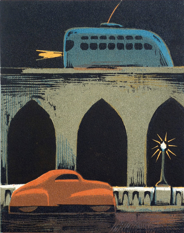 Viaduct, Trolley (Night) by Lockwood Dennis - Davidson Galleries
