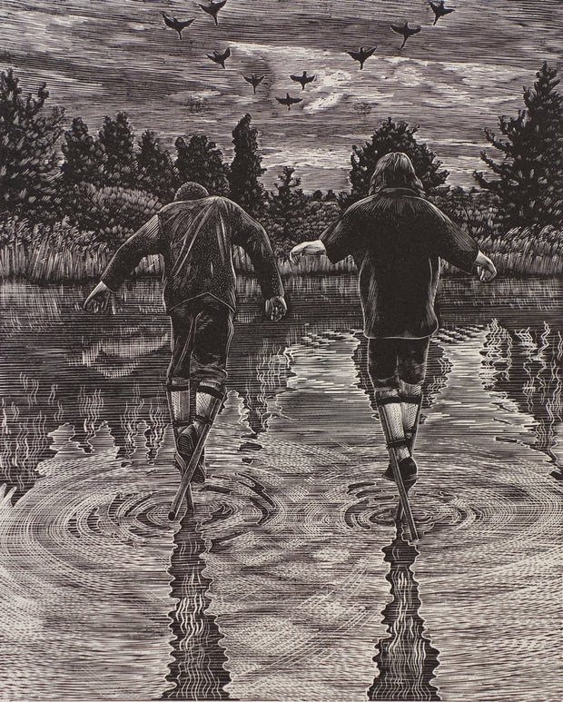 Walking on Water - Crossing the Flooded Field at Dusk by Andy English - Davidson Galleries