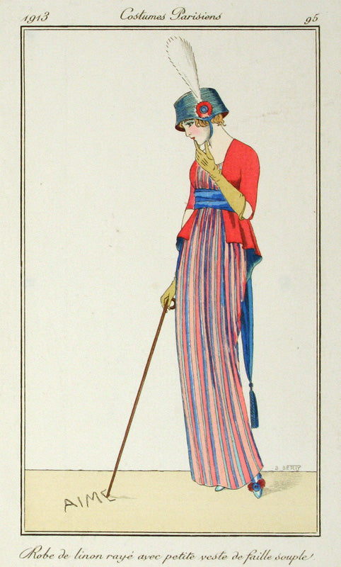 Plate 95. Robe De Linon Raye Avec Petite Veste De Faille Souple by B. Berty - Davidson Galleries