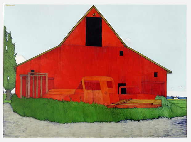 Red Barn and Truck by Art Hansen - Davidson Galleries