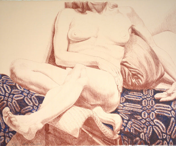 Girl on Blue Coverlet by Philip Pearlstein - Davidson Galleries