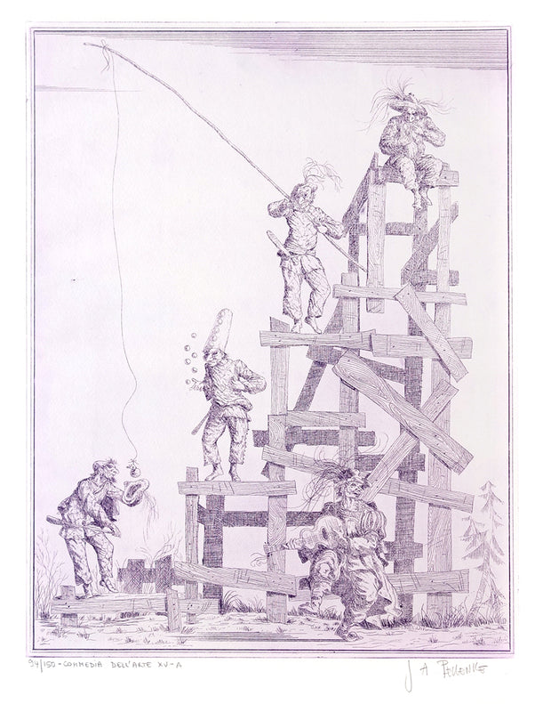 Les Fantasies Vita et Historia del Commedia dell'Arte (Set of 24 Mixed Intaglio Prints) by Joe A. Pecsenke - Davidson Galleries