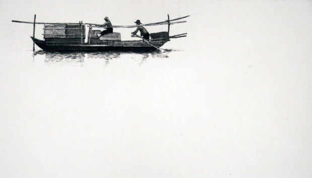 Chinese Boat with Two People (large, white background) by Arne Bendik Sjur - Davidson Galleries