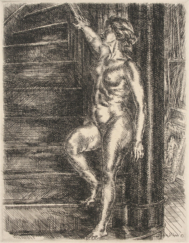 Nude Standing on Stairway by John Sloan - Davidson Galleries