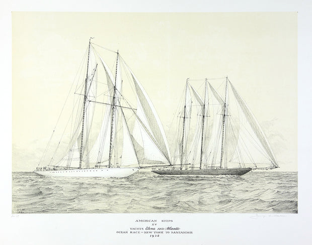 American Ships XV (Yachts Elena and Atlantic Ocean Race - New York to Santander, 1928) by George C. Wales - Davidson Galleries