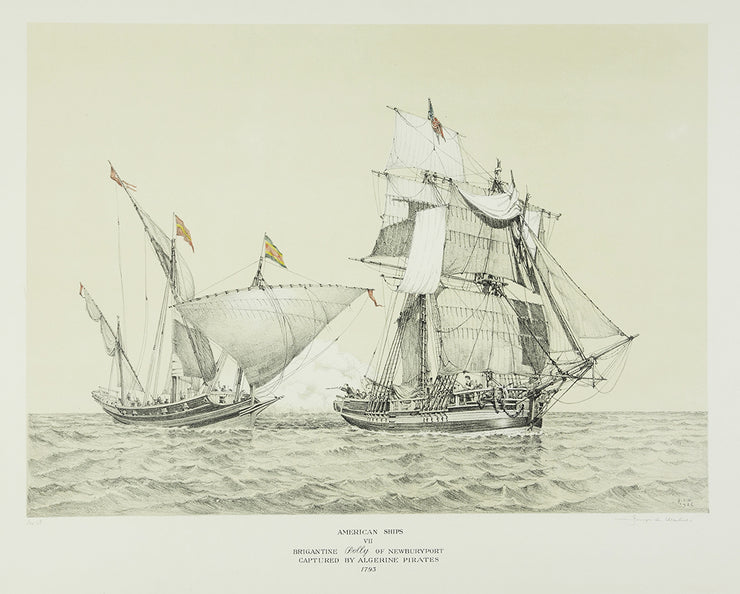 American Ships VII (Brigantine Polly of Newburyport captured by Algerine Pirates, 1793) by George C. Wales - Davidson Galleries